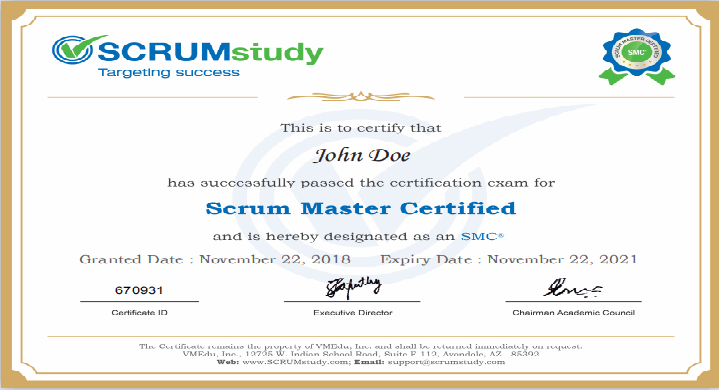 Modelo do certificado SCRUMstudy
